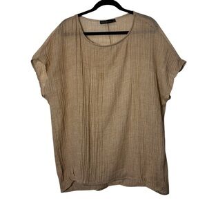 NWOT ZANZEA Textured Casual Crewneck Top Cap Sleeve Flowy Blouse Beige 5XL=22W